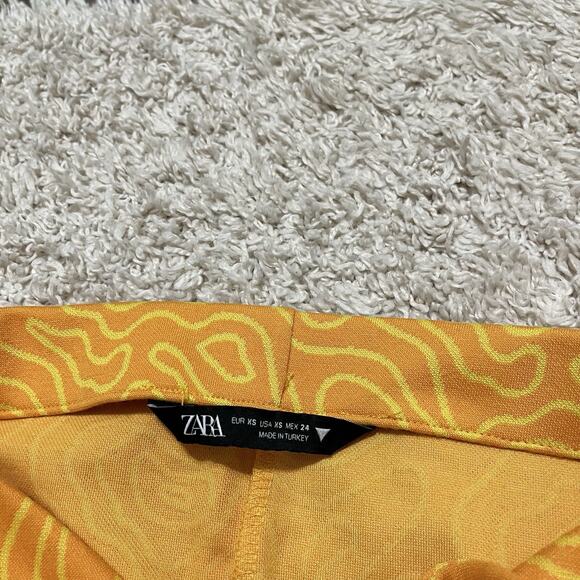 Zara Size XS Orange Yellow Abstract Print Cutout Pull On Midi Skirt - Picture 6 of 6